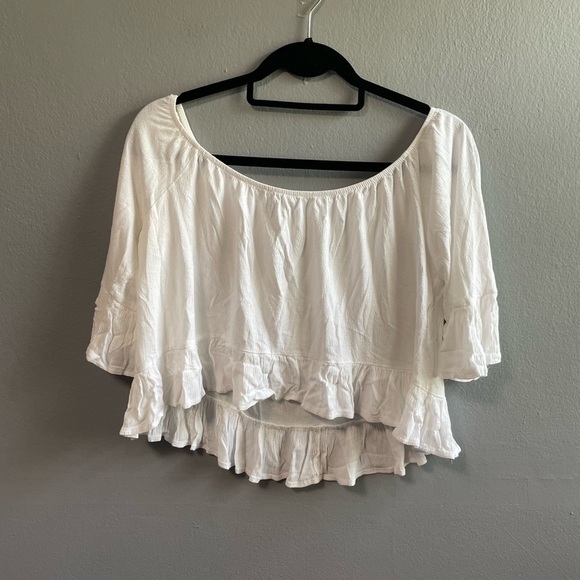 Zara trafaluc off shoulder ruffle bell sleeves white top. Size Small - Picture 1 of 4